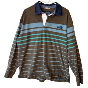 VTG‎ LL Bean Mens XL Long Sleeve Striped Rugby Shirt Traditional Fit Preppy Blue